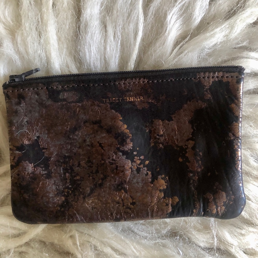 Small Tracey Tanner leather pouch in bronze patina with zipper